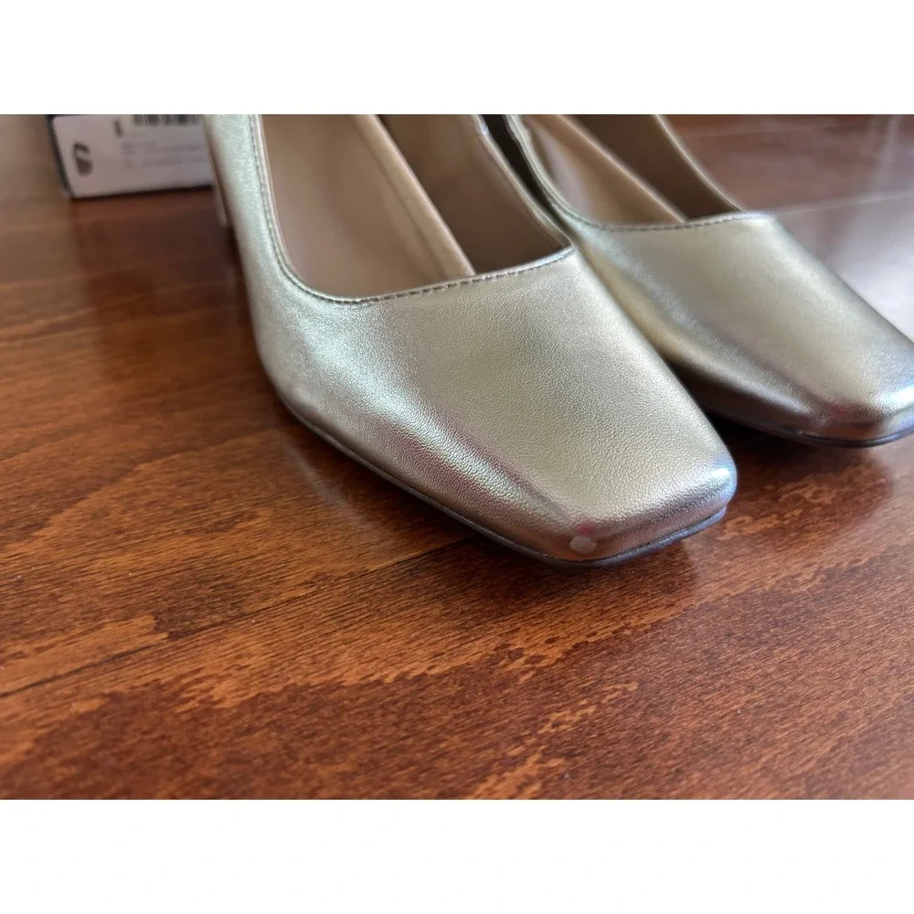 Naturalizer Karina Pump‎ Champagne Metallic Square Toe Block Heels NEW 5.5 M